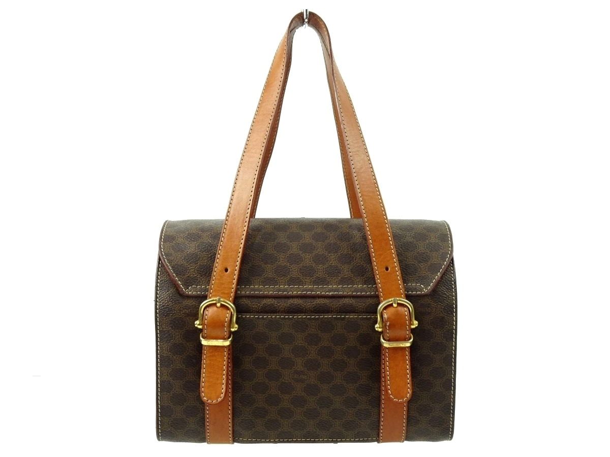 ☆Q1217 美品!! セリーヌ マカダム柄 ロゴ金具 フラップ PVCxレザー