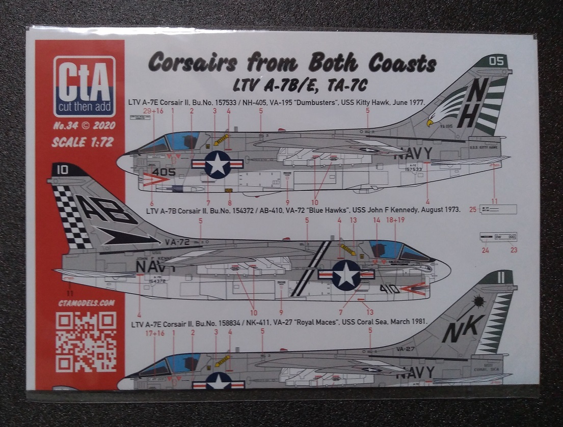CTA-34 1/72 CTA LTV A-7B/E TA-7C コルセアⅡ 用デカールセット CTA-34 1/72 CTA LTV A-7B/E TA-7C コルセアⅡ 用デカールセット