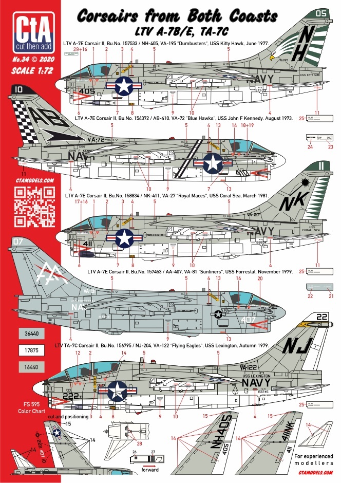 CTA-34 1/72 CTA LTV A-7B/E TA-7C コルセアⅡ 用デカールセット CTA-34 1/72 CTA LTV A-7B/E TA-7C コルセアⅡ 用デカールセット