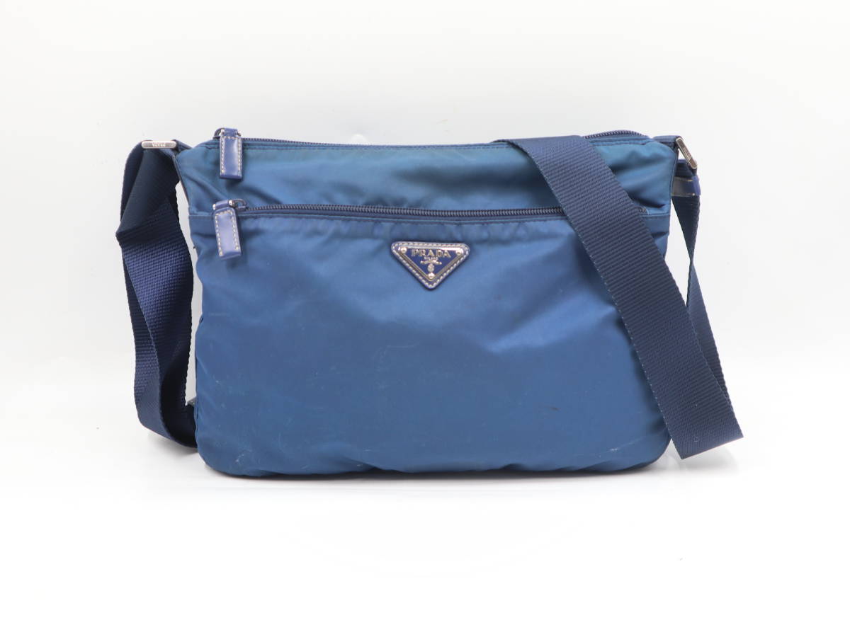 ☆PRADA プラダ ショルダーバッグ ナイロン 三角ロゴプレート 青