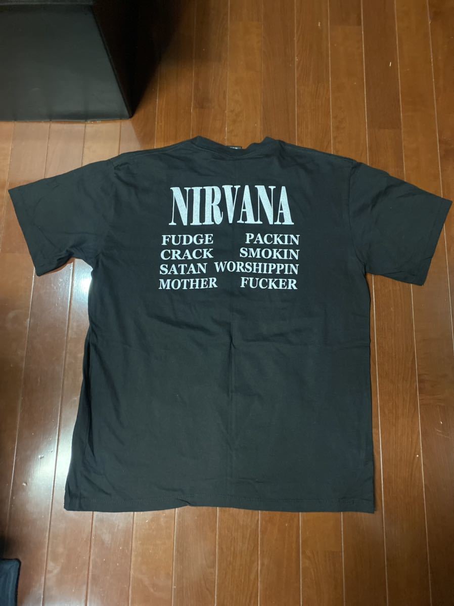 NIRVANA T-shirt black niruva-na size XL KURT COBAIN T-shirt band T-shirt Cart ko bar nUSA made 