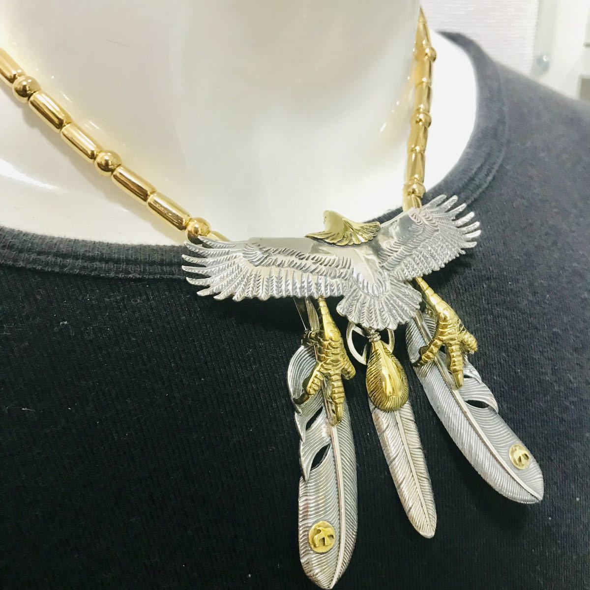 silver925 頭金イーグル 金爪フェザー 上金ハートフェザー ゴールド