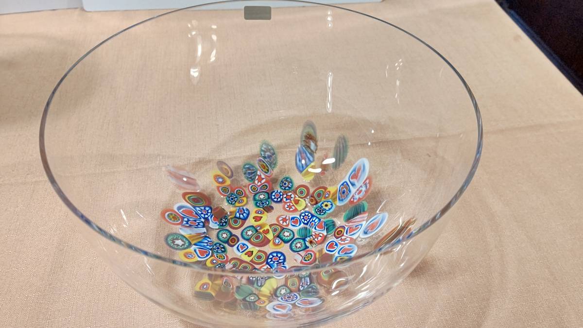 ヴィンテージ スウェーデン製 リンズハンマル ボウル lindshammar sweden glass bowl (直径21.5高さ13.5㎝815g）ベネチア ミルフィオリ風_画像4