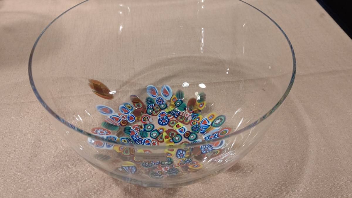 ヴィンテージ スウェーデン製 リンズハンマル ボウル lindshammar sweden glass bowl (直径21.5高さ13.5㎝815g）ベネチア ミルフィオリ風_画像3
