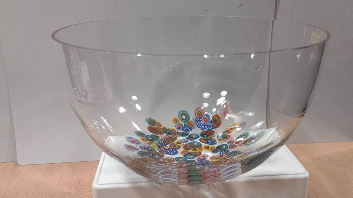 最高の品質の lindshammar ボウル リンズハンマル スウェーデン製 ヴィンテージ sweden ミルフィオリ風 (直径21.5高さ13.5㎝815g）ベネチア bowl glass クリスタルガラス
