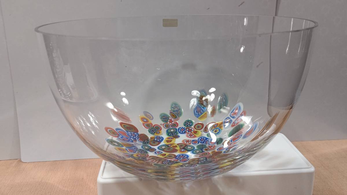 ヴィンテージ スウェーデン製 リンズハンマル ボウル lindshammar sweden glass bowl (直径21.5高さ13.5㎝815g）ベネチア ミルフィオリ風_画像2
