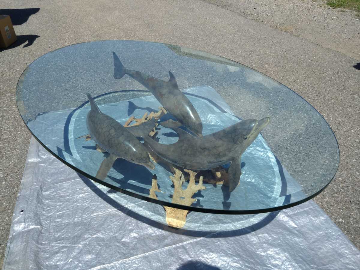 売れ筋商品 【希少品】Wyland ワイランド□イルカ ガラステーブル 115 ...