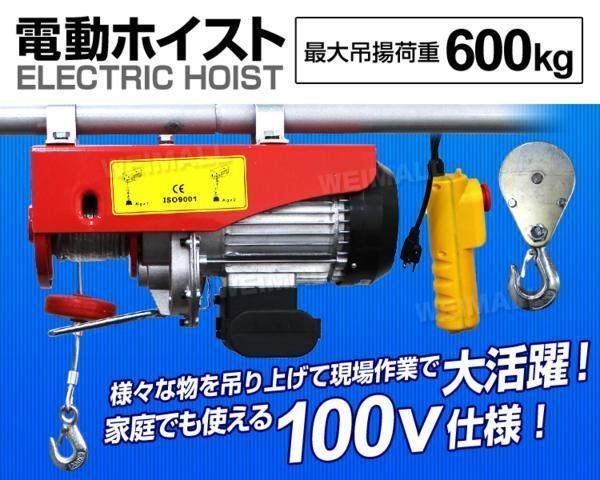 電動ホイスト 100V 最大 600kg 電動クレーンホイスト 電動ウインチ