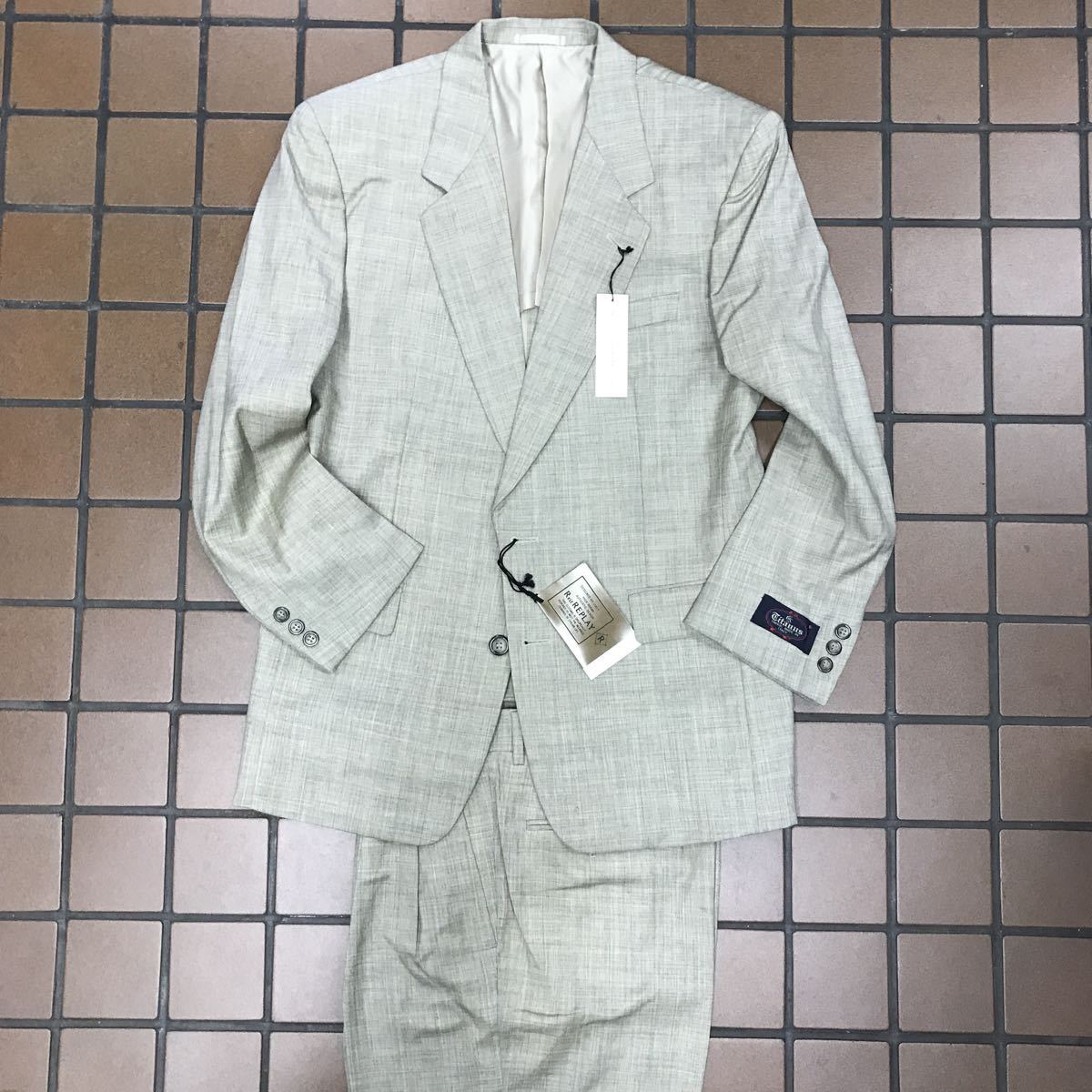 完売  シングル3Bスーツ 新品 春夏 中鼠系縞 日本製 Mサイズ