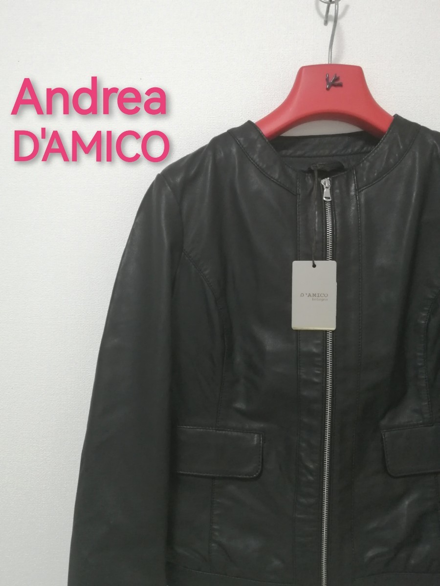 ☆新品・レディース☆【Andrea D'AMICO 】レザージャケット 黒