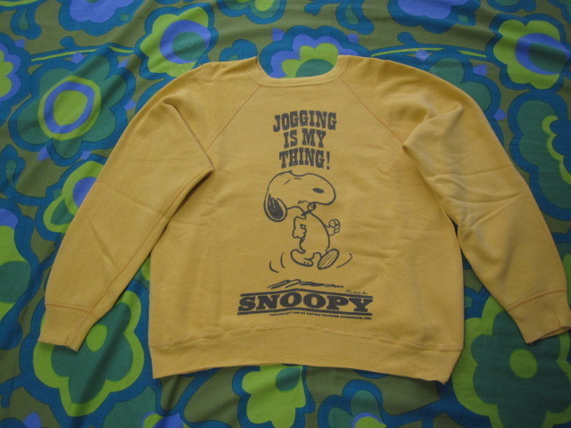  ценный Vintage оригинал SNOOPY Snoopy SPRUCE тренировочный JOGGING IS MY THING! мужской S степень желтый цвет корпус / чёрный пятно включая принт 