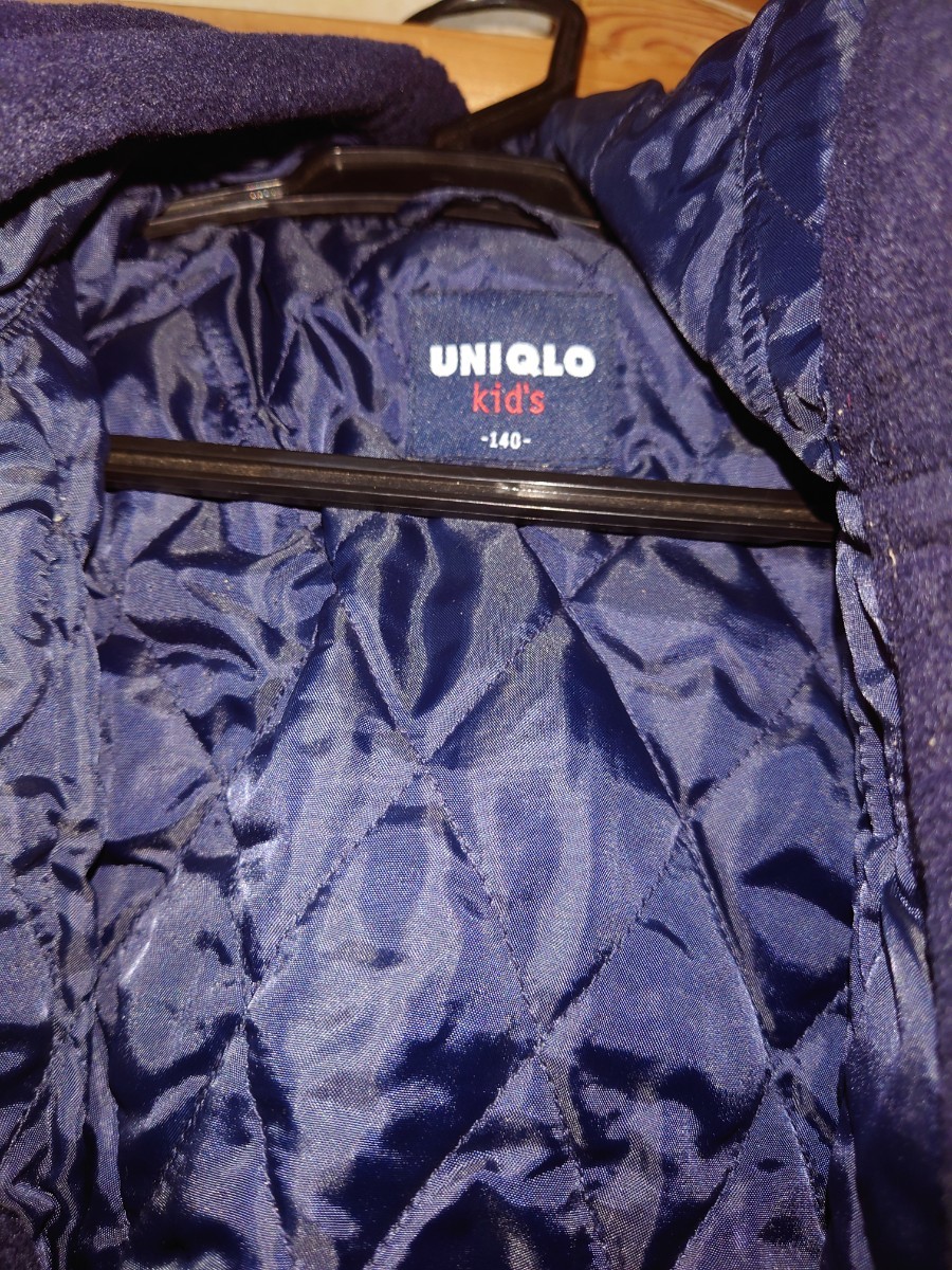 ユニクロ UNIQLO ロング ダッフル コート　140 ジャケット  フード　紺