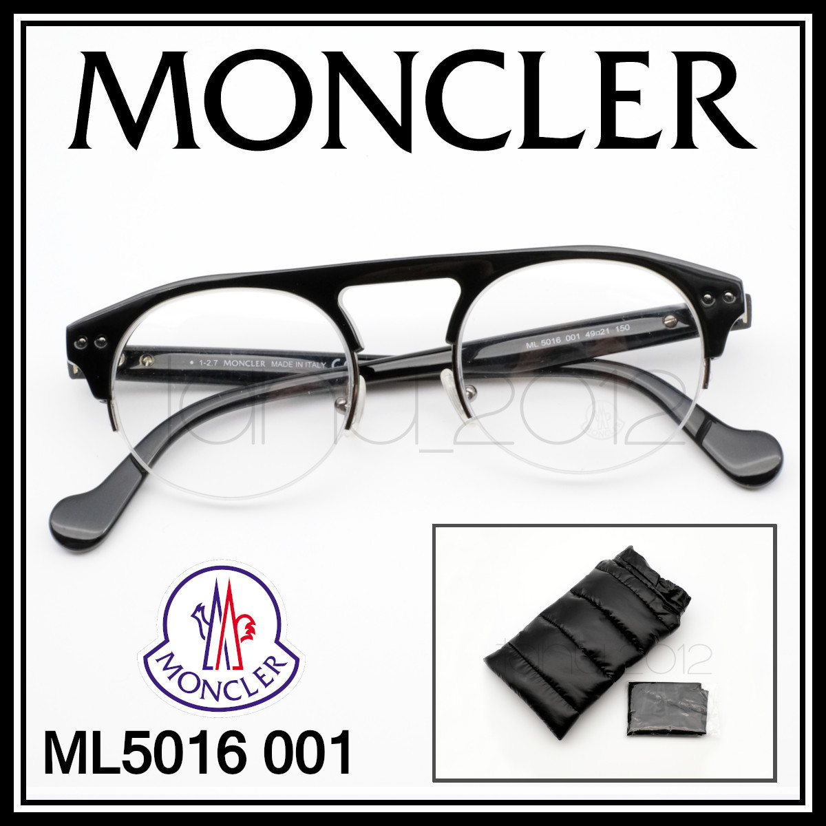 ★新品本物！MONCLER ML5016 001 ブラック モンクレール ハイブリッジ ラウンドシェイプ クリングス仕様 高級メガネ 眼鏡 ハーフリム_画像1