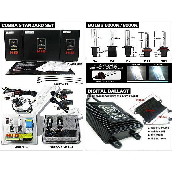 BMW E36 Z3 ヘッドライト ロービーム用 HIDキット HB4 35W 6000K 超薄型バラスト キャンセラー内蔵 COBRA製 出荷締切18時_画像2