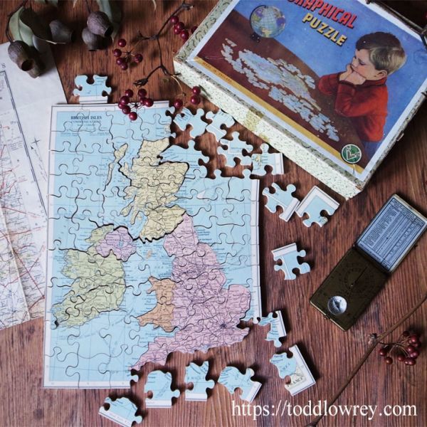 【英国の地理をおさらいしよう】ヴィンテージ イギリス 木製 ジグソーパズル 地図 ◆◆Vintage Wooden Jigsaw Puzzle BRITISH ISLES◆