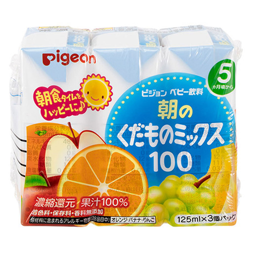 ピジョン 紙パックベビー飲料 朝のくだものミックス100 125mL×3個パック_画像1