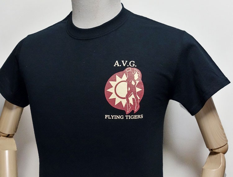 ミリタリー Tシャツ M メンズ 半袖 AVGフライングタイガース第三戦隊 米国綿 ブラック 黒_画像4