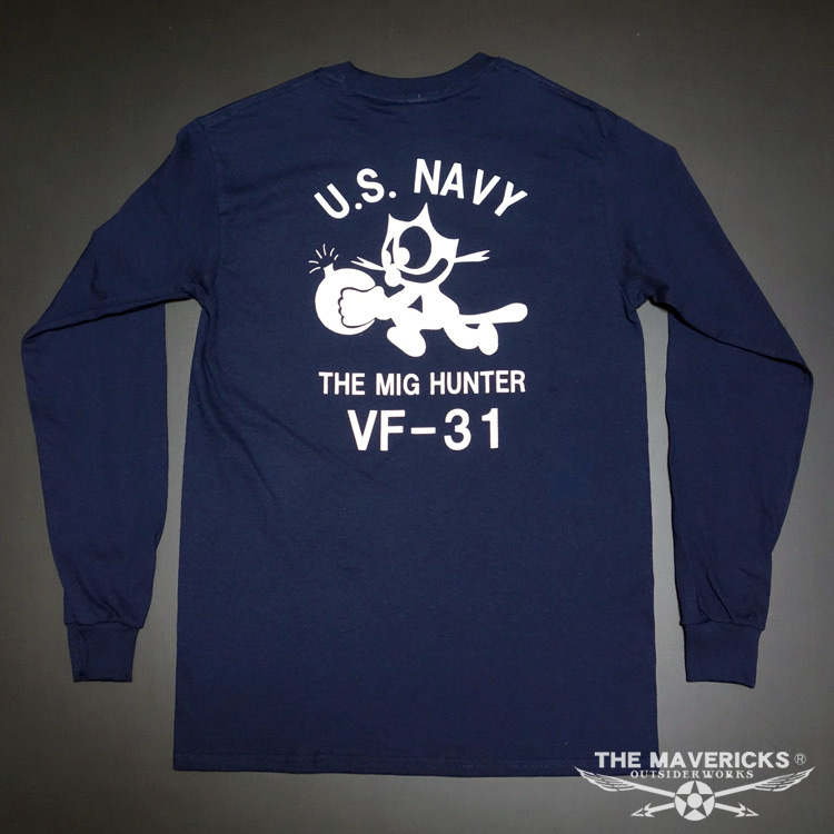 ミリタリー 長袖 Tシャツ L メンズ MAVEVICKS ブランド 綿100% NAVY 米海軍 黒猫 ネイビー_画像7