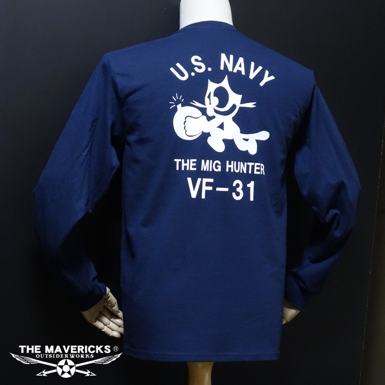 ミリタリー 長袖 Tシャツ L メンズ MAVEVICKS ブランド 綿100% NAVY 米海軍 黒猫 ネイビー_画像5