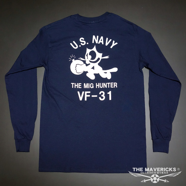 ミリタリー 長袖 Tシャツ M メンズ MAVEVICKS ブランド 綿100% NAVY 米海軍 黒猫 ネイビー_画像7