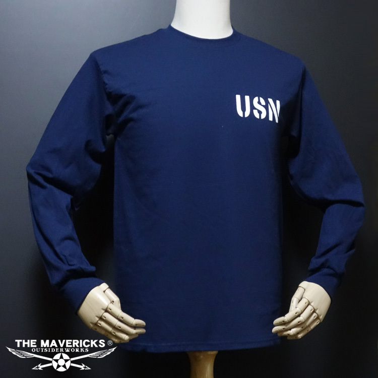 ミリタリー 長袖 Tシャツ M メンズ MAVEVICKS ブランド 綿100% NAVY 米海軍 黒猫 ネイビー_画像4