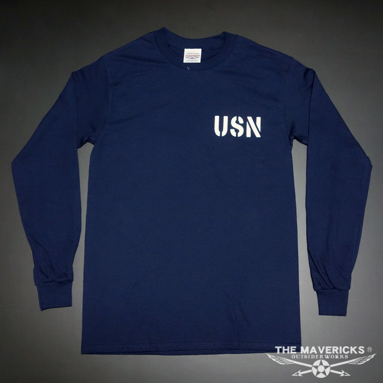 ミリタリー 長袖 Tシャツ M メンズ MAVEVICKS ブランド 綿100% NAVY 米海軍 黒猫 ネイビー_画像6