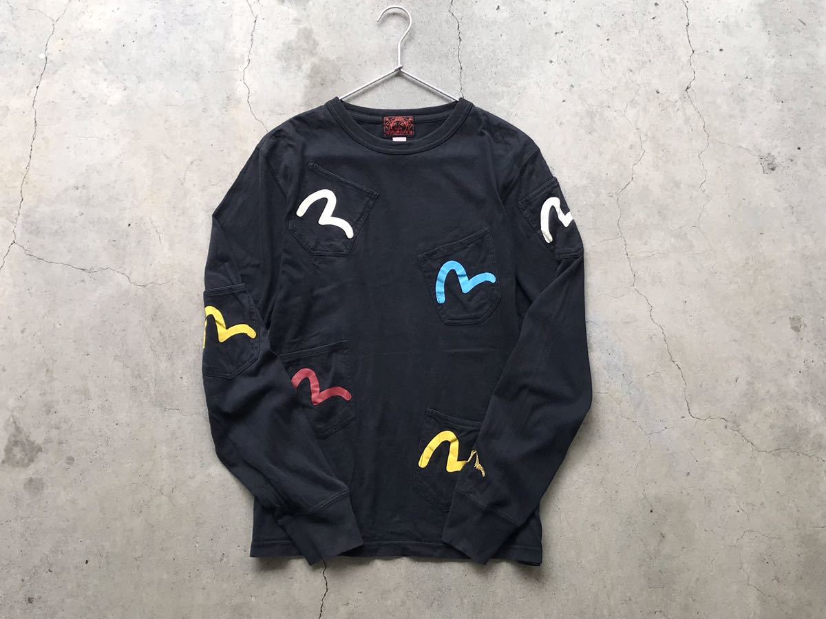 EVISU ポケットカスタム 長袖Tシャツ  エヴィス メンズ カモメ 黒