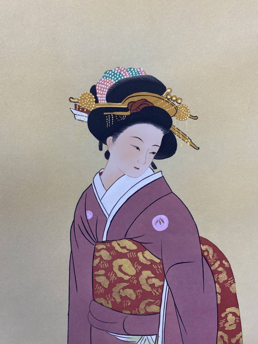 【模写】1円〜 掛軸 「中野淳 妹美女図」 絹本 肉筆保証 時代物 中国画 共箱_画像4