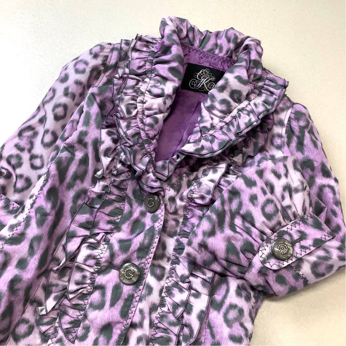  прекрасный товар Italiya ita задний общий рисунок Leopard рисунок оборка поли пуховик женский 11 номер L лиловый 