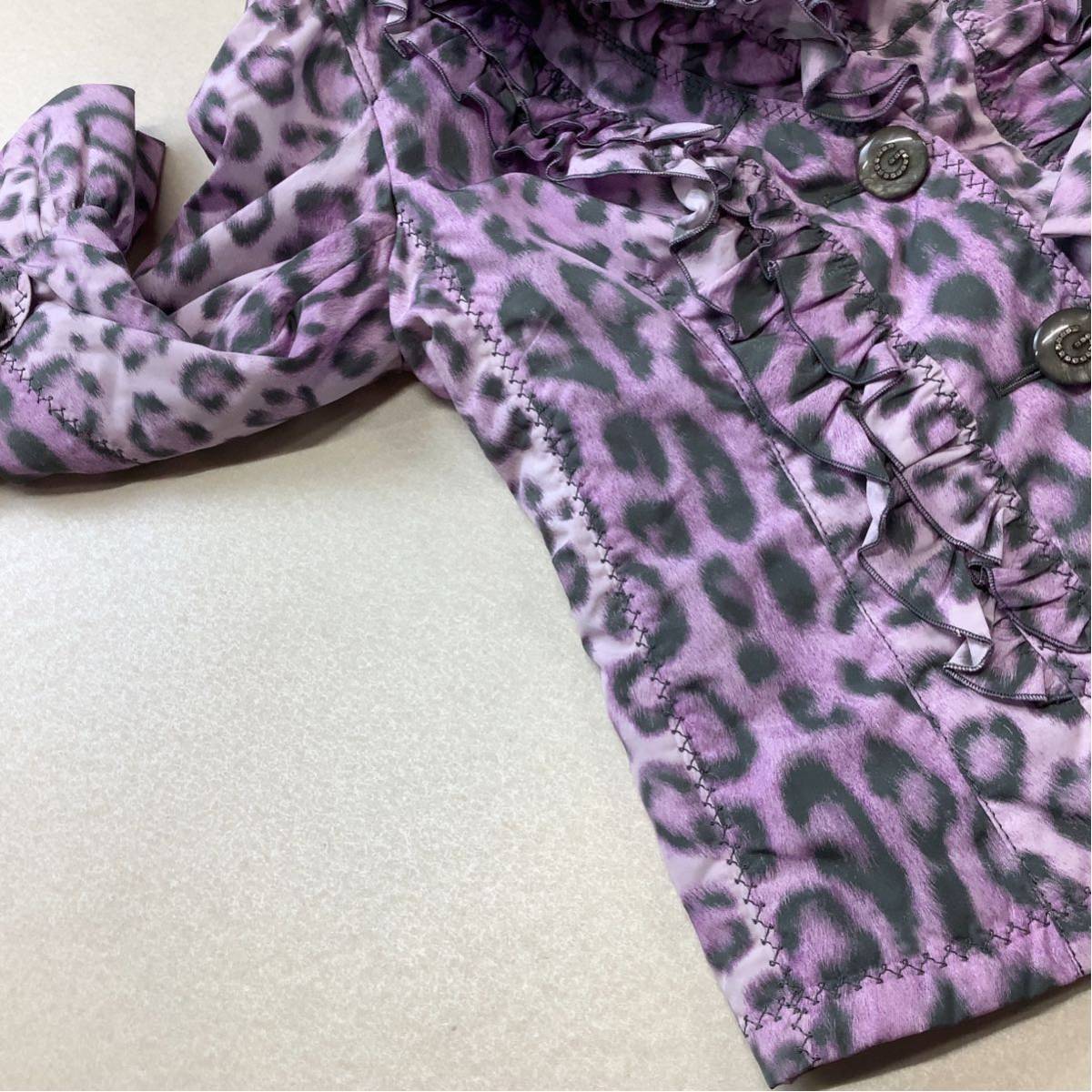  прекрасный товар Italiya ita задний общий рисунок Leopard рисунок оборка поли пуховик женский 11 номер L лиловый 