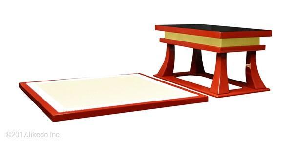 寺院仏具】朱塗り 慈光型の上卓と薄型礼盤セット (焼香机や供物 寺院仏具】朱塗り 慈光型の上卓と薄型礼盤セット (焼香机や供物