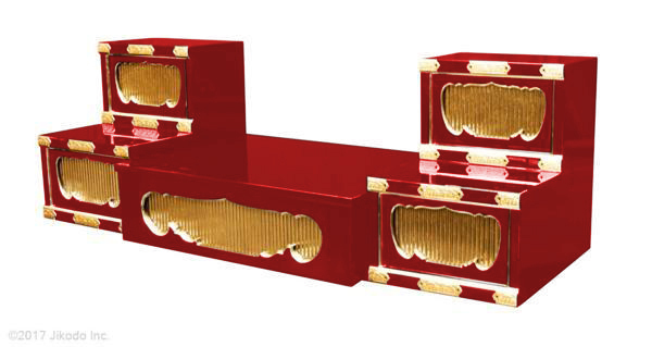 【寺院仏具】朱塗り 仏像台セット 中央仏像台1台、左右雛壇2台のセット国内自社工場製作 木製寺院仏具(受注生産品)(商品番号11199s)