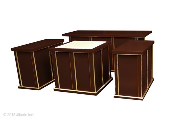 【寺院仏具】潤み塗り　椅子式の折り畳み登高座3.5尺　脇机2台タイプ　国内自社工場制作の高級木製仏具(受注生産品)(商品番号10066u）