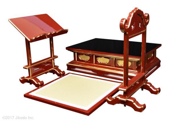 【寺院仏具】黒塗り 座用登高座(密壇)4点セット 幅90センチ 安心の自社工場製作品 国産高級木製寺院仏具(受注生産品)(商品番号10139k)_画像2