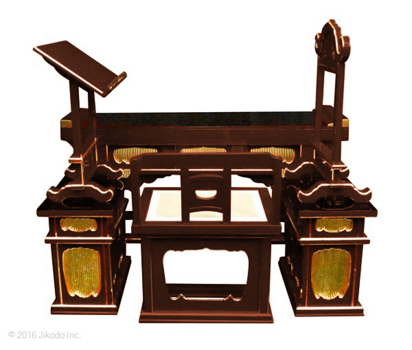 寺院仏具】黒塗り 前机付き椅子型登高座6点セット(脇机 寺院仏具】黒塗り 前机付き椅子型登高座6点セット(脇机
