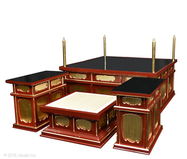 【寺院仏具】潤み塗り 3.5尺 二重大壇・護摩壇 脇机2台 国内自社工場制作の高級木製仏具 (受注生産品)(商品番号11154u）_画像4