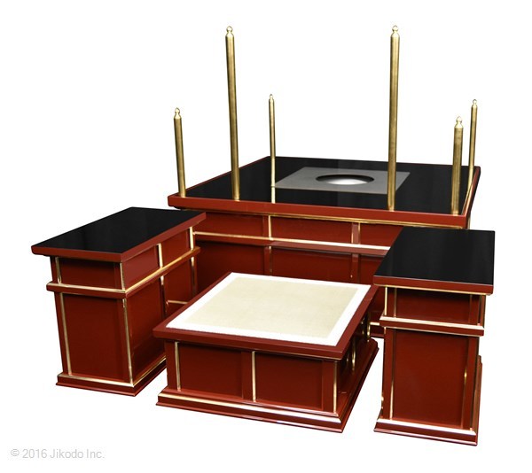 寺院仏具】潤み塗り 3.5尺 新型二重護摩壇・大壇 脇机2台 寺院仏具】潤み塗り 3.5尺 新型二重護摩壇・大壇 脇机2台