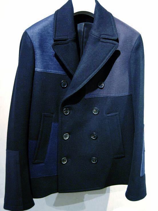 Neil Barrett　ニールバレット 16aw ウール　ブロックカラーデザインバイカラー　Pコート　ピーコート　ネイビーブルー ブラック　メンズ  メンズファッション コート、アウター