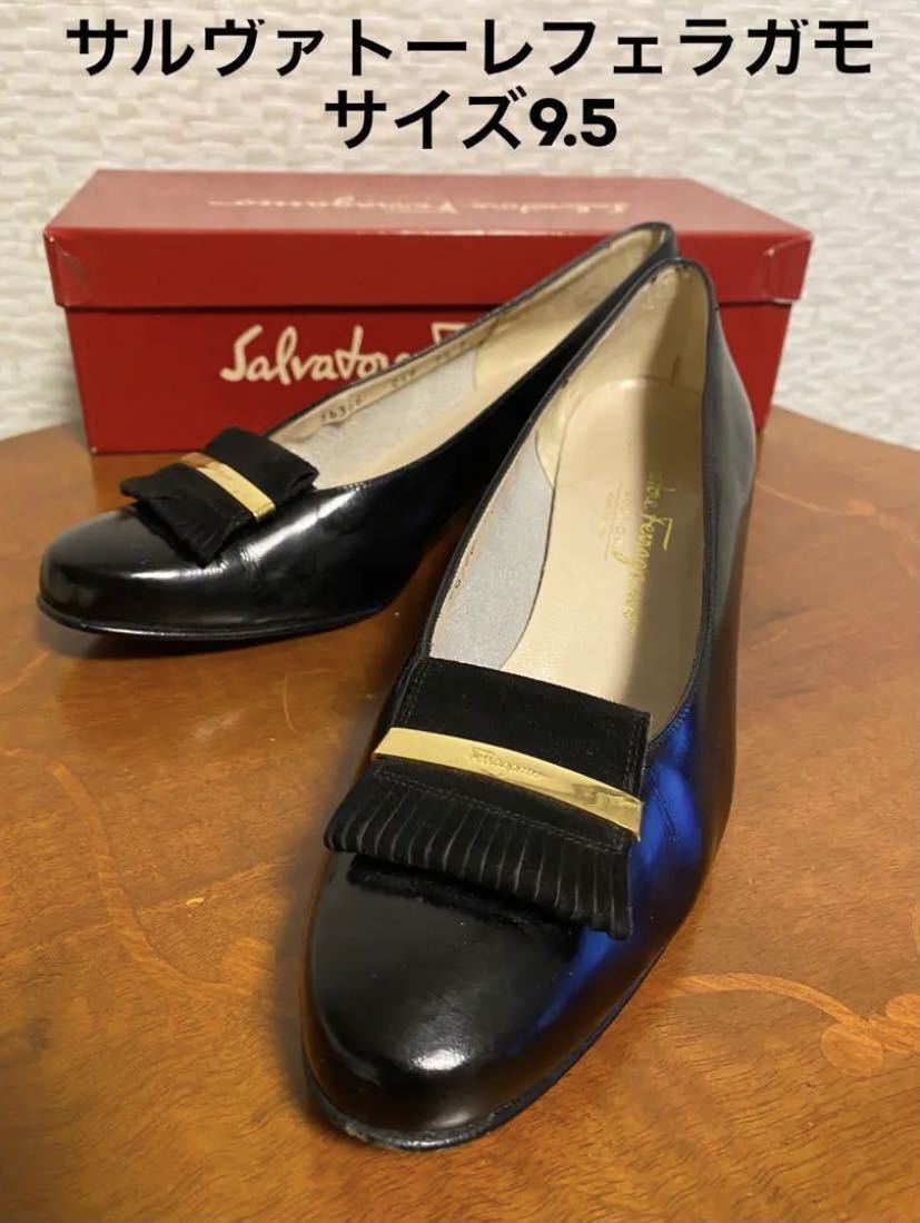 【美品】【大きい】【サイズ9.5】Salvatore Ferragamo サルヴァトーレフェラガモ レディースパンプス ヒール　パンプス、革靴　イタリア製