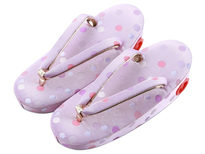 七五三 帯地 子供用 きもの 草履 藤 水玉柄 鈴付き 18cm sz-95-6(下駄