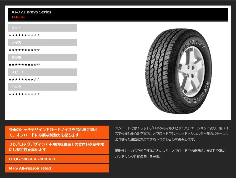 MAXXIS マキシス AT-771 Bravo タイヤ 4本セット LT225/70R16 - 6PR_画像2