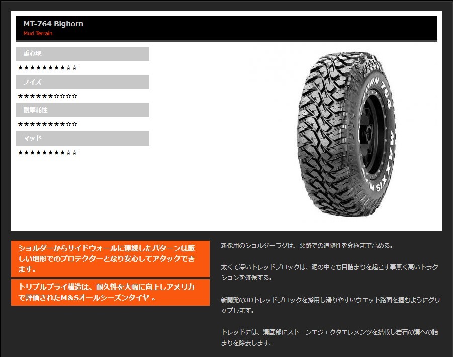 MAXXIS マキシス MT-764 Bighorn タイヤ 1本 LT225/75R16 115/112Q 10PR_画像2