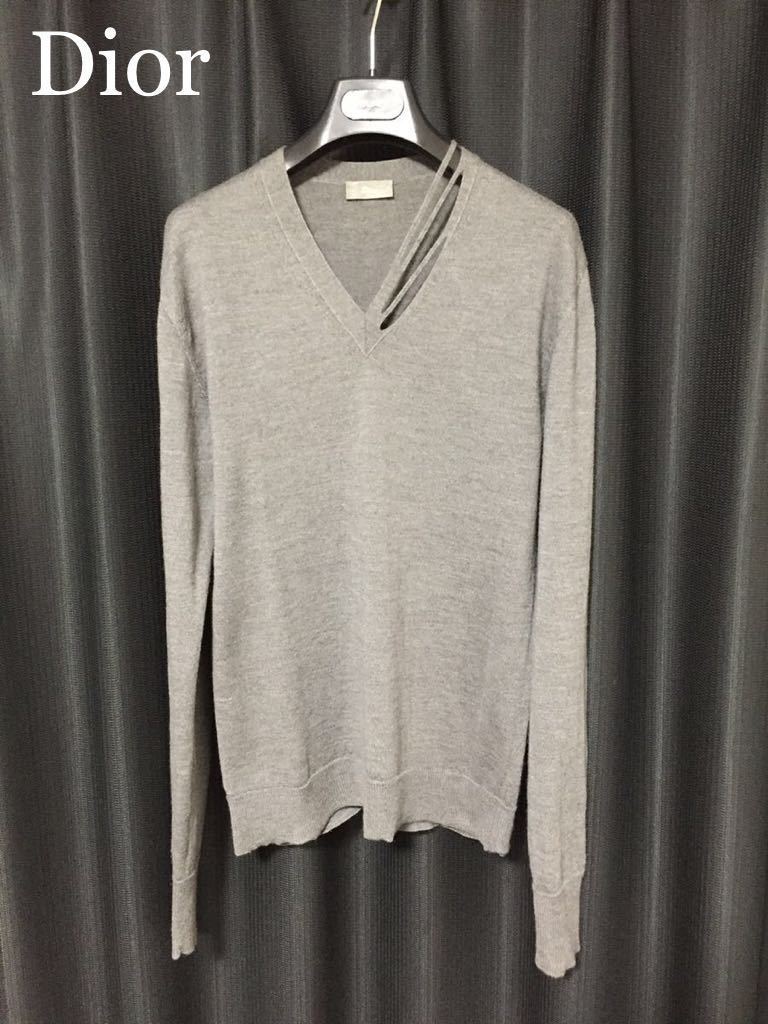 正規 DIOR HOMME 04AW VICTIM期 slash V-neck knit wool 100 正規 DIOR HOMME 04AW VICTIM期 slash V-neck knit wool 100
