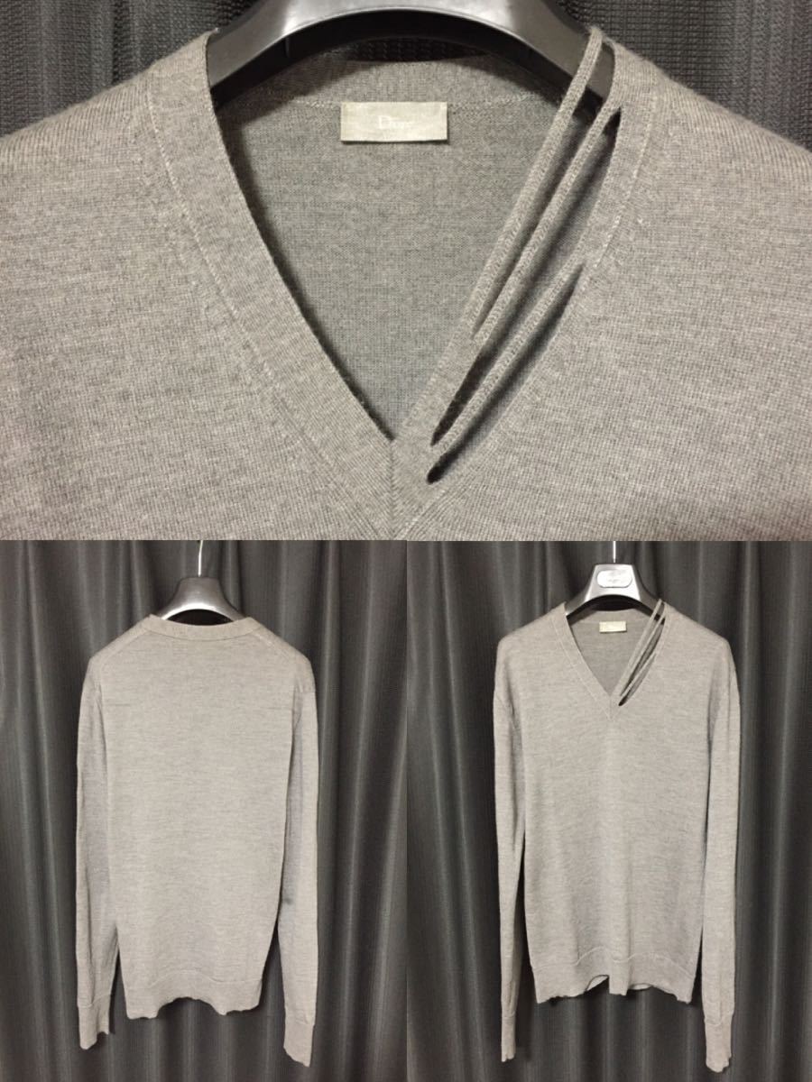 正規 DIOR HOMME 04AW VICTIM期 slash V-neck knit wool 100 正規 DIOR HOMME 04AW VICTIM期 slash V-neck knit wool 100