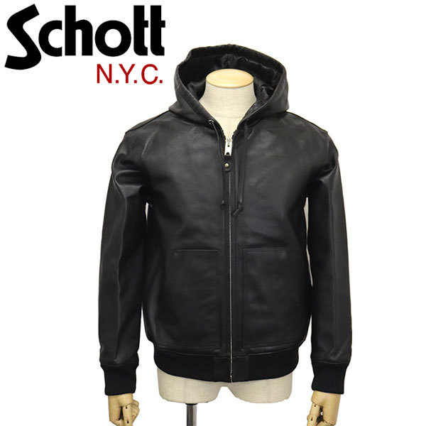 Schott (ショット) 782-3950080 3111054 LEATHER FULL ZIP PARKA レザーフルジップ パーカー 09BLACK L