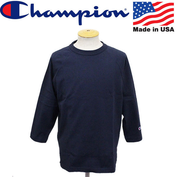 Champion (チャンピオン) C5-P404 T1011 RAGLAN 3/4 SLEEVE T-SHIRT ラグラン 七分袖 Tシャツ アメリカ製 CN045 370ネイビー S
