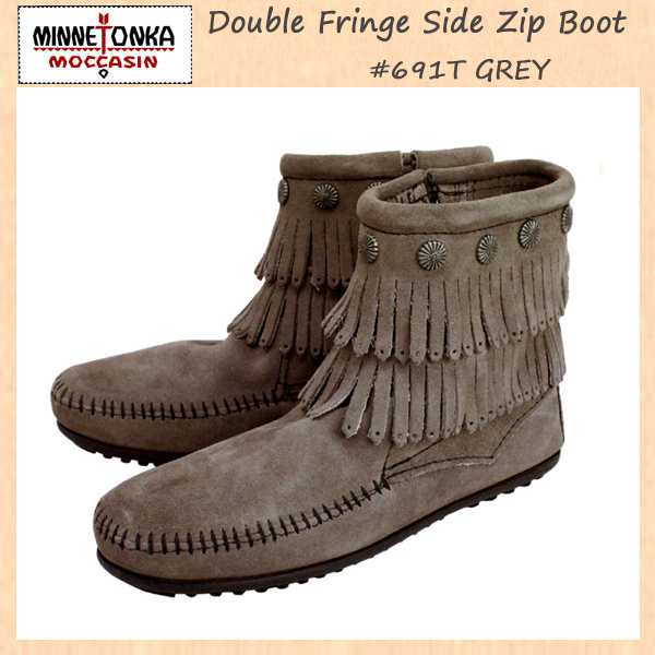 MINNETONKA(ミネトンカ)Double Fringe Side Zip Boot(ダブルフリンジ サイドジップブーツ)#691T GREY レディース MT020-6.5(約23.5cm)_ミネトンカDoubleFringeSid