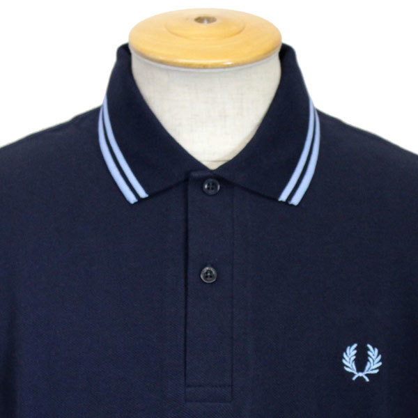 FRED PERRY (フレッドペリー) M12N TWIN TIPPED FP SHIRT (ライン入りポロシャツ) イングランド製 全7色 FP264 Navy / Ice-36_FRED PERRY