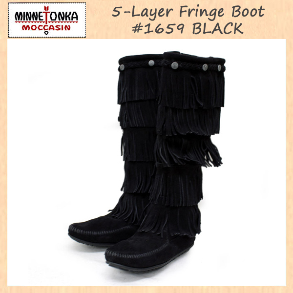 MINNETONKA(ミネトンカ)5-Layer Fringe Boot(5レイヤーフリンジブーツ)#1659 BLACK レディース MT058-5(約22cm)_ミネトンカ5-LayerFringeBoot#1659BLACK