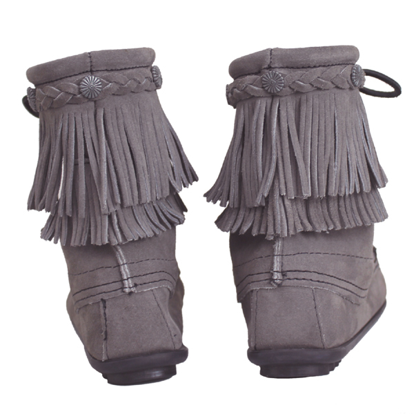 MINNETONKA(ミネトンカ)Double FringeTramper Boot(ダブルフリンジ トランパーブーツ)#621T GREY レディース MT021-7(約24cm)_ミネトンカDoubleFringeTra